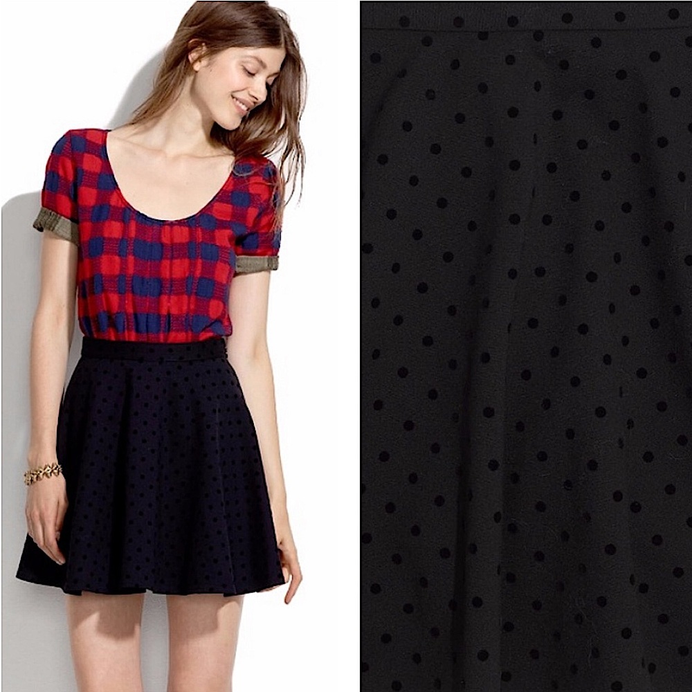MADEWELL black Velvetdot skater mini skirt size 0 like new